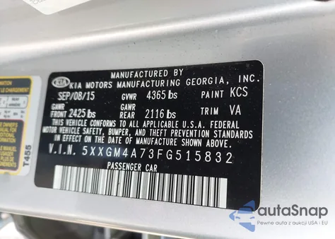 2015 Kia Optima Lx z USA, uszkodzony, nr VIN 5XXGM4A73FG515832